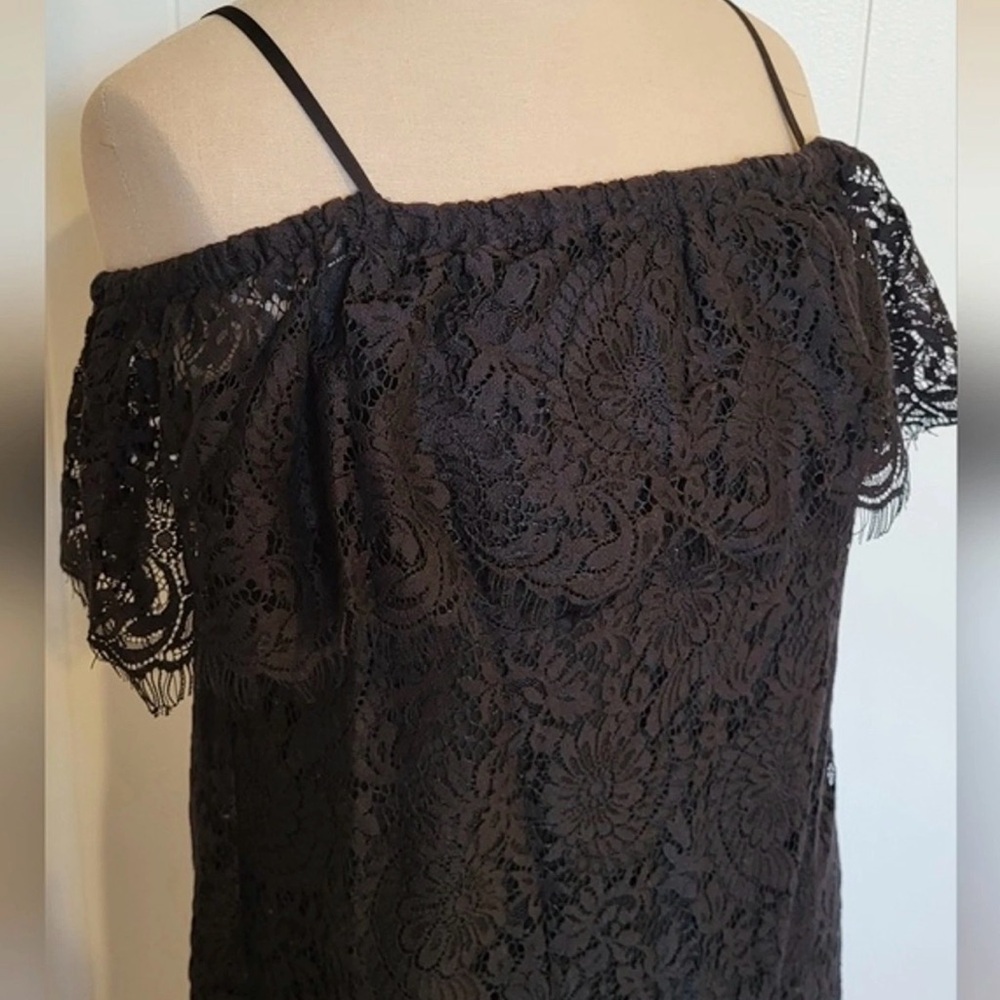 Madewell Black Lace Off-The-Shoulder Mini Dress - Size 00 - Picture 7 of 9
